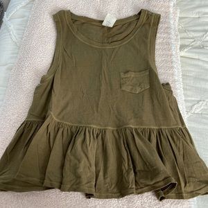 Free People Military Green Distressed Loose Peplum Tank